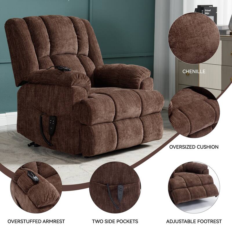 Dual Motor Heat Massage Infinite Position Electric Power Lift Recliners with Power-Remote, Medium-firm and Heavy Duty