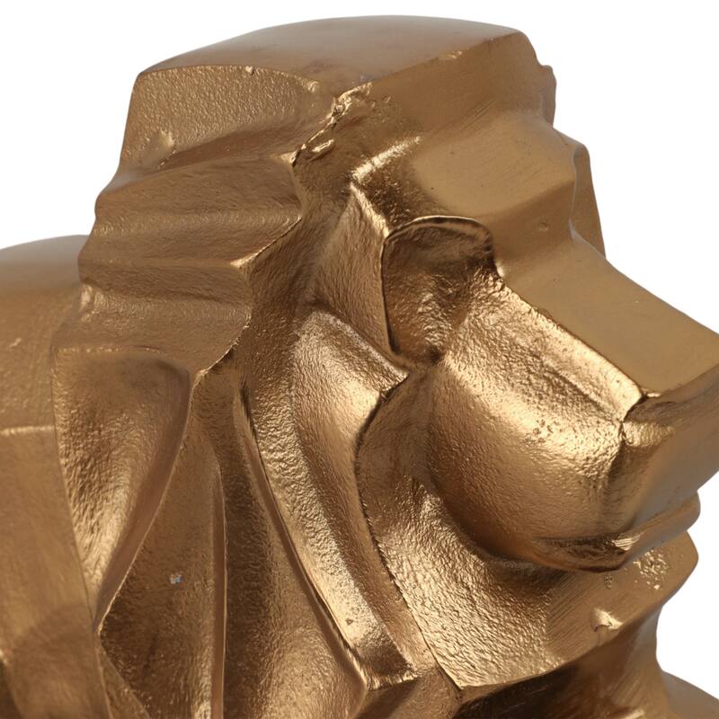 Metal Stone Sculpture Lion Design Modern Glam Accent - 8" Gold - 12" x 6" x 8"