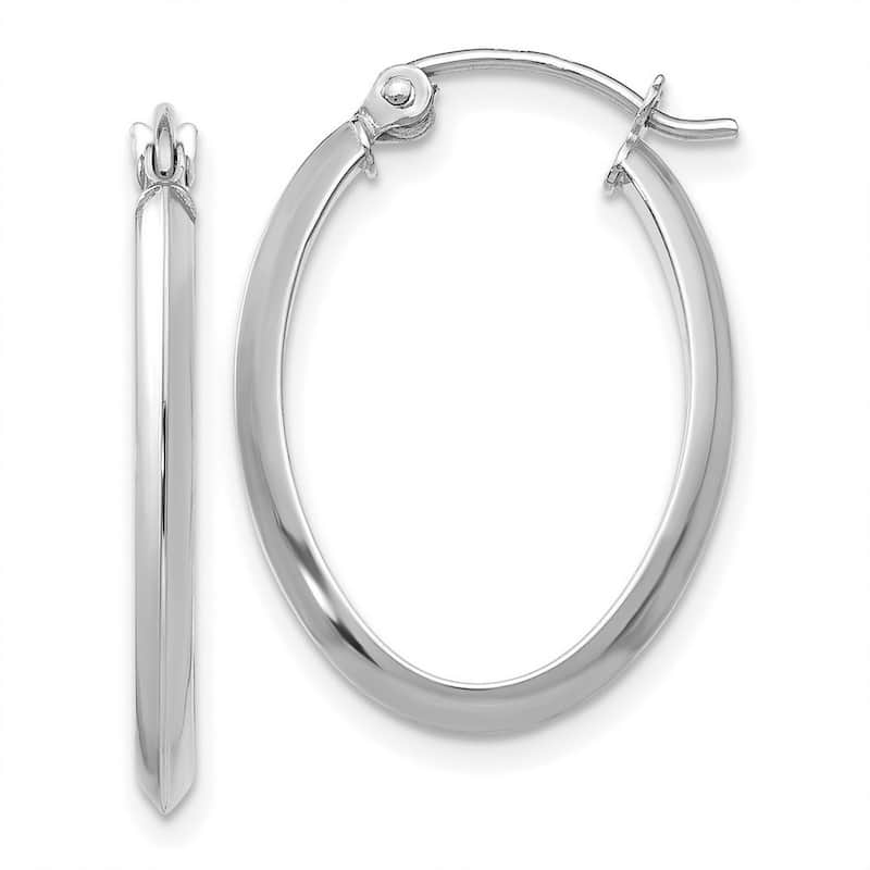 Curata 14k White Gold Knife Edge Polished 22x2mm Oval Tube Hoop Earrings
