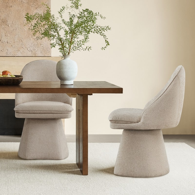 Darah Upholstered Swivel Armless Dining Chair Double-layered Cushions - Set of 2 - Khaki