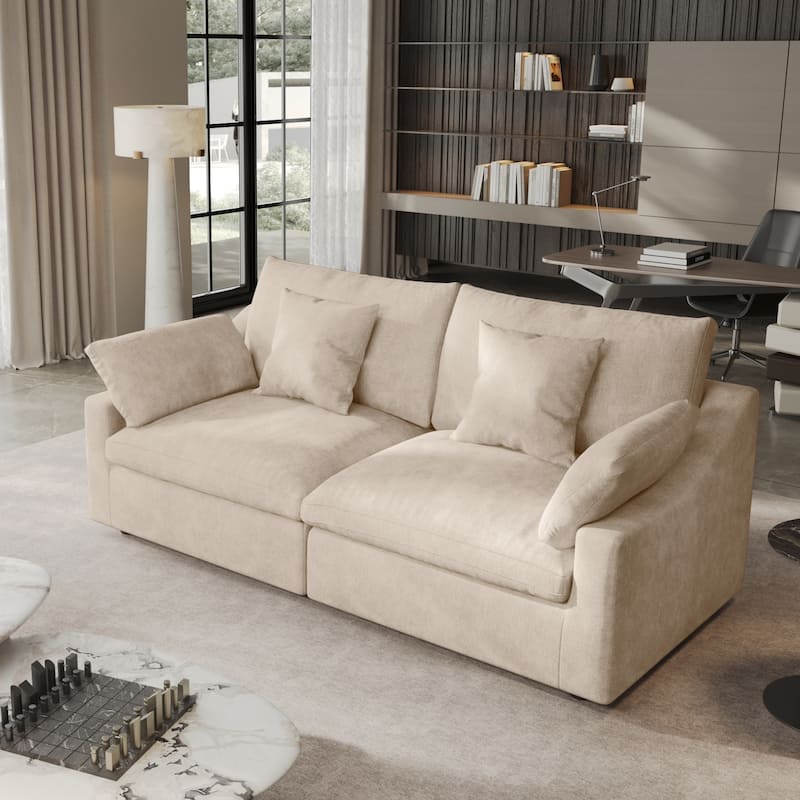 Modern Comfy Linen Sectional Sofa Down Filled Cloud Couch, Loveseat for Apartment - Khaki