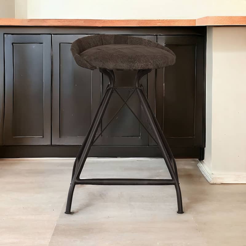 HomeRoots 25" Brown and Black Leather and Iron Low Back Counter Height Swivel Bar Chair - Counter Height - Single - Brown