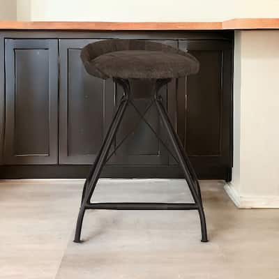 HomeRoots 25" Brown and Black Leather and Iron Low Back Counter Height Swivel Bar Chair
