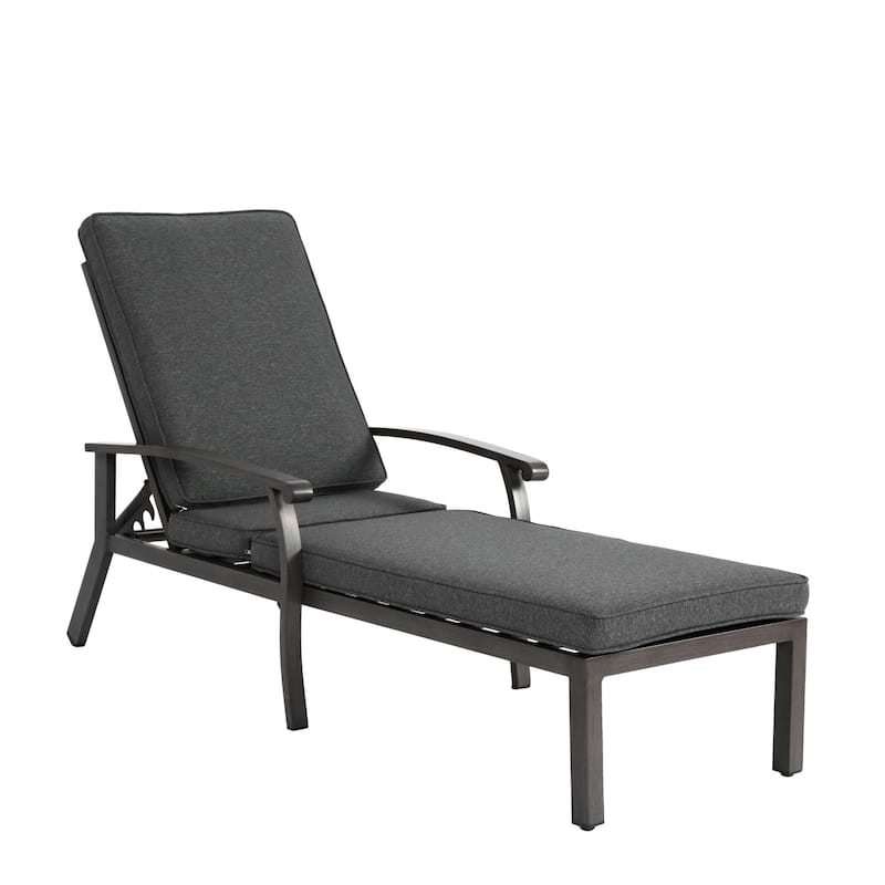 3-Piece Outdoor Cast Aluminum Chaise Lounge Chair Set with Side Table