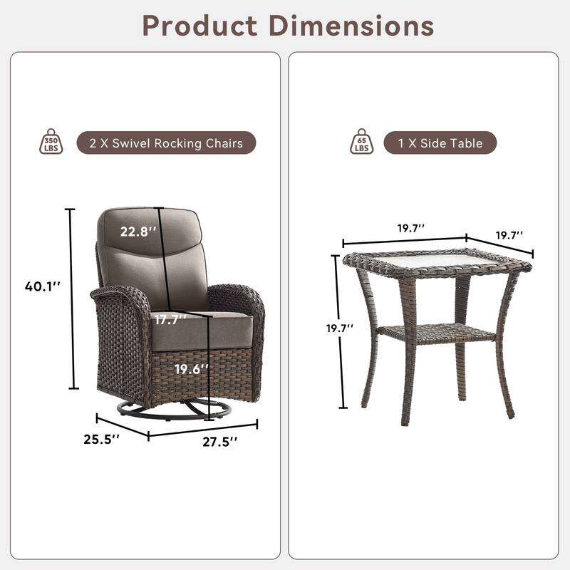 Pocassy Outdoor Wicker Patio Sofa with Swivel Chair Ottoman Sets