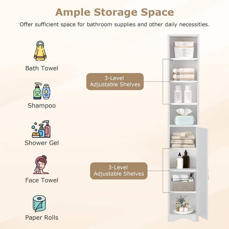 VECELO 70.9 Inches Tall Bathroom Narrow Linen Cabinet, 8 Tiers Solid Wood Freestanding Storage Cabinet