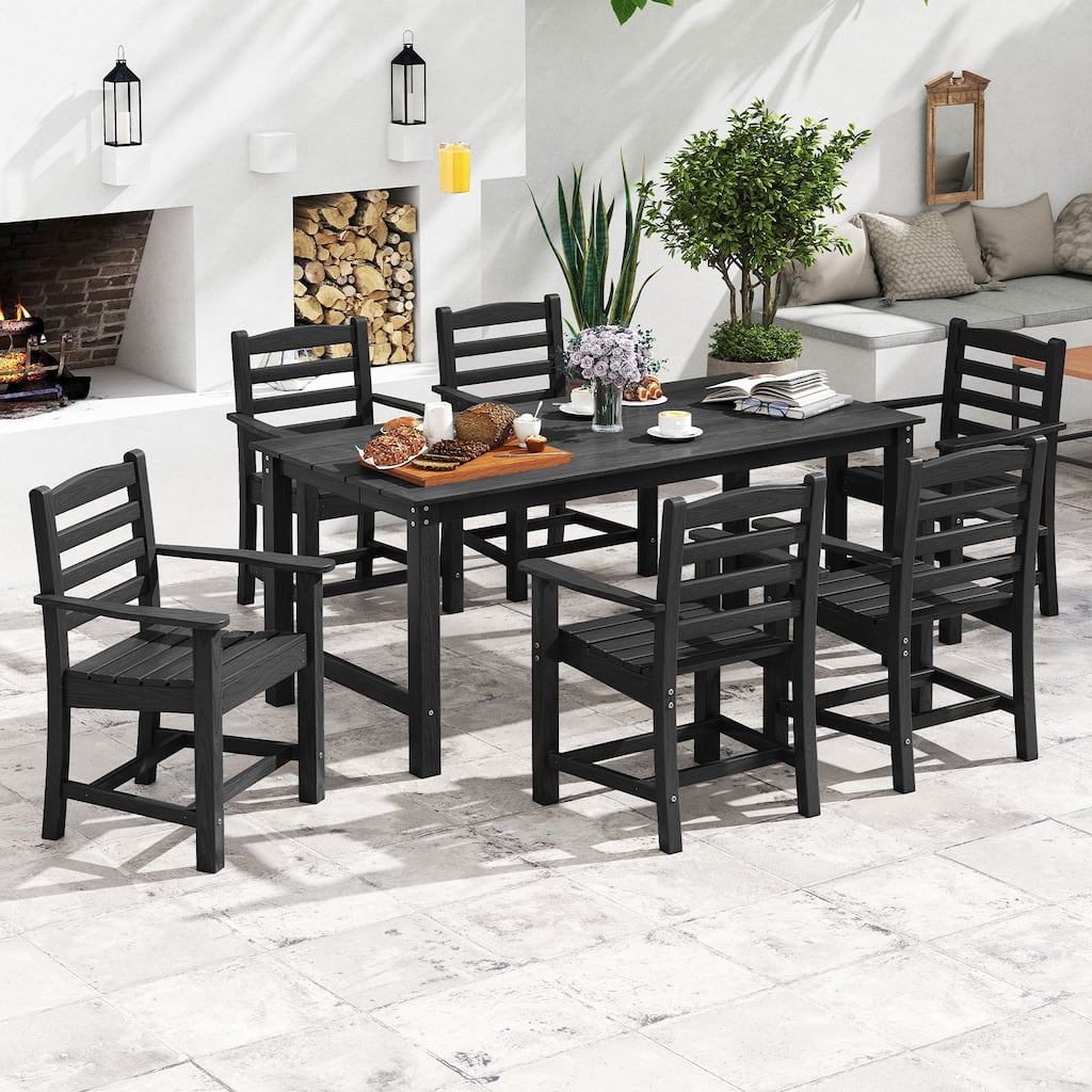 Gymax 7 PCS Outdoor Dining Table Set for 6 People Rectangle Table & 6