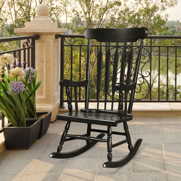 Rocking Chair with Solid Wooden Frame for Garden and Patio - 25.5" x 32.5" x 46.5"(L x W x H)