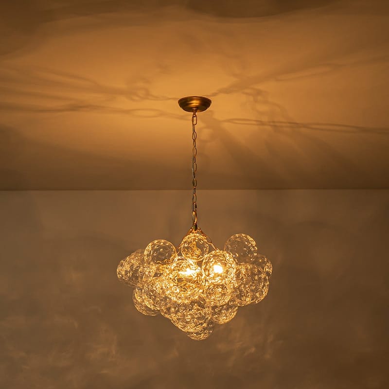 Luxury Brass Hammered Water Glass Globe Cluster Bubble Chandelier