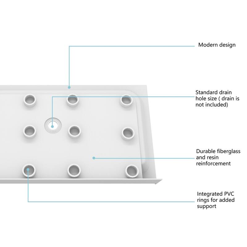 Indigo Home 60x36 inch Single Threshold Shower Tray Center Drain in White