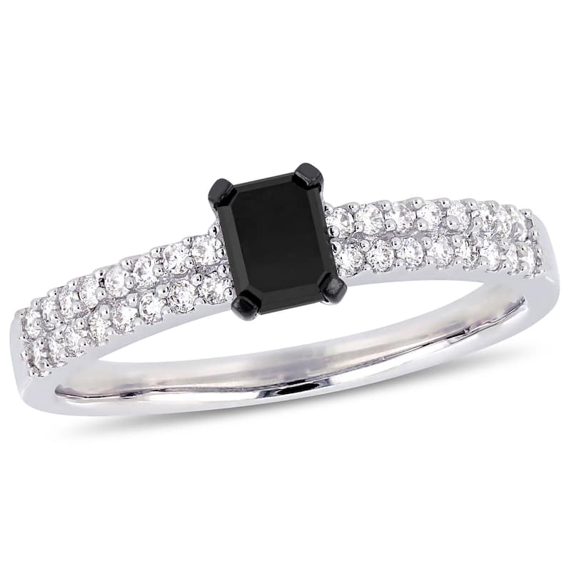 Miadora 3/4ct TDW Black & White Diamond Engagement Ring in 14k White Gold
