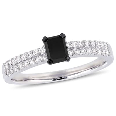 Miadora 3/4ct TDW Black & White Diamond Engagement Ring in 14k White Gold