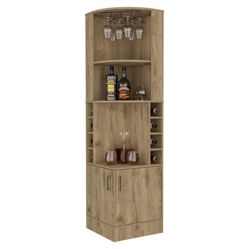Bar Cabinet with Wine Bottle Storage & Concealed Shelves, 8-Bottle Display, Particle Board, 71" Tall