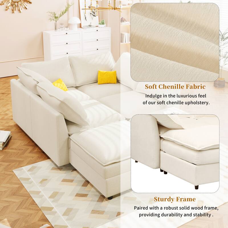 126" 6-Piece Modular Sofa Bed with Storage and Double-Layer Cushions