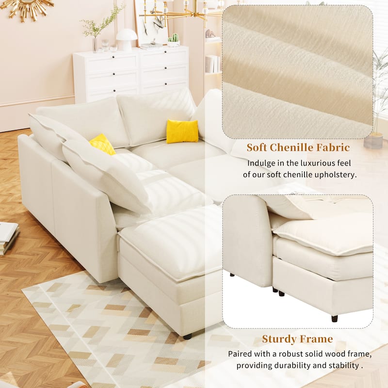 Modular 6-Piece Sofa Bed with Storage, Faux Double-Layer Cushions