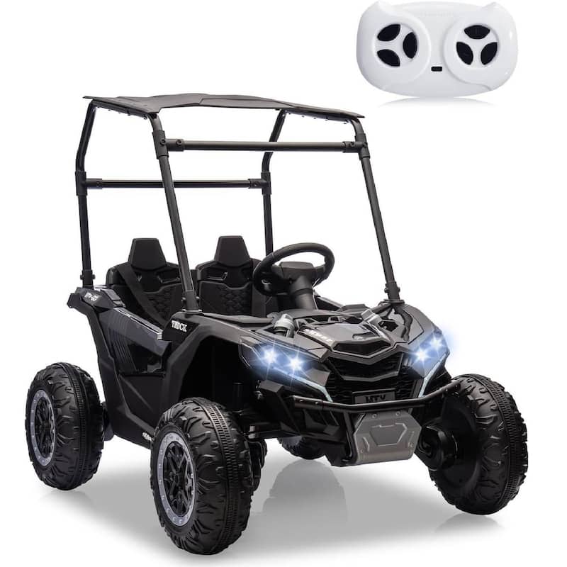 2 Seater Kids Ride on Car Off-Road UTV Toy with Sun Shade, Black - Black