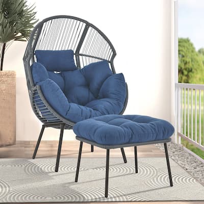 Outdoor Wicker Egg Chair with Ottoman Set