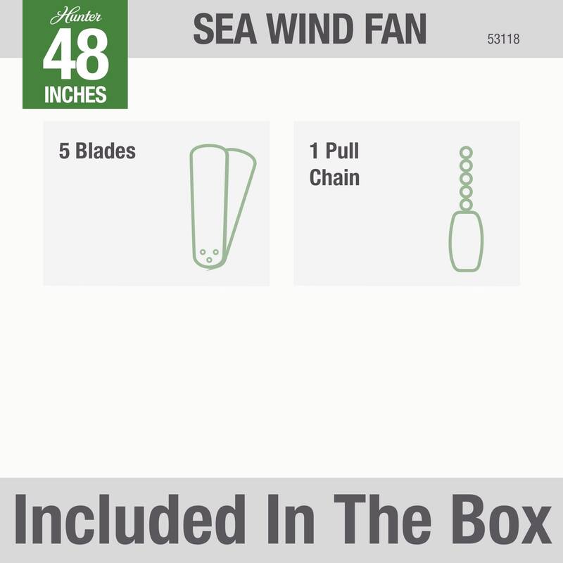 Hunter 48" Sea Wind Outdoor Low Profile Ceiling Fan with Pull Chain, Damp Rated