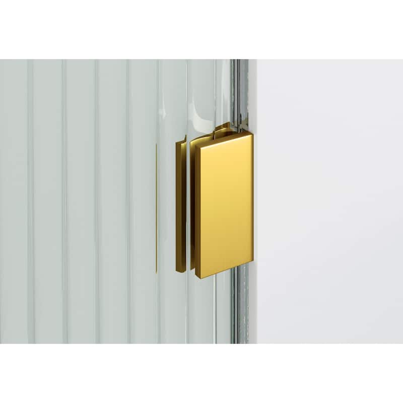 Aurora 58.25" x 34" Frameless Bath Shower Door - Single Fixed Panel Fluted Frosted Radius Right Hand