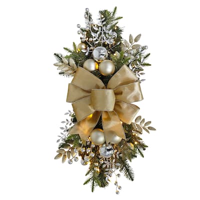 Puleo International 28" Pre-Lit Adorned Artificial Banister Swag with 70 Warm White Lights