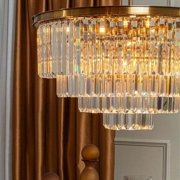 8-Lights Mid-Century Modern 4-Tier Round Fringe Crystal Chandelier