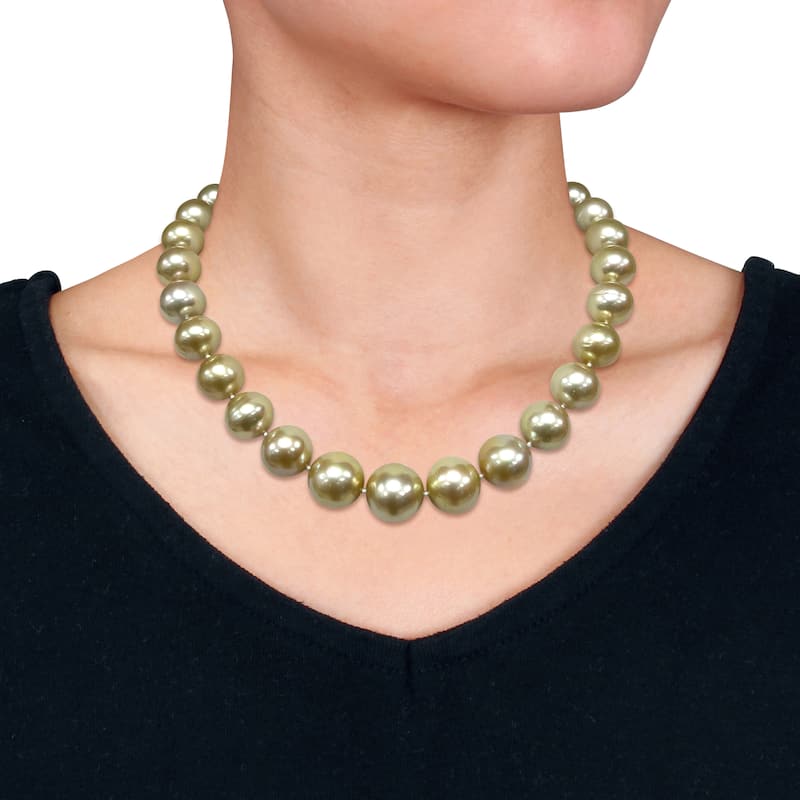 Miadora 14-17mm Cutlured Golden South Sea Pearl Graduated Diamond Accents Necklace in 18k White Gold