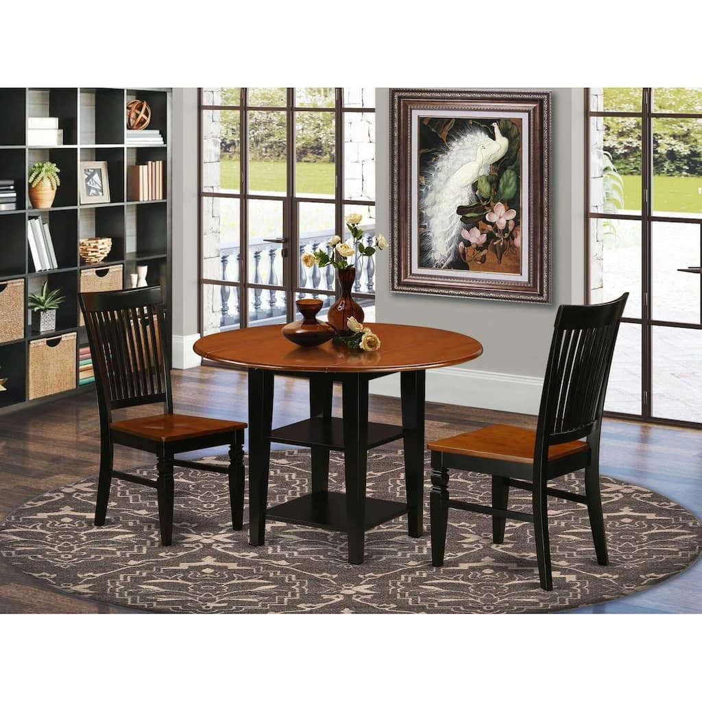 HomeStock 3-Piece Black and Cherry Finish Round Solid Wood Top Dining Table Set