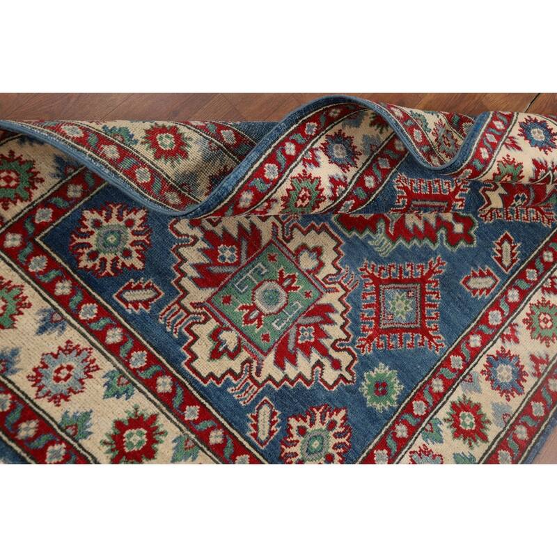 Blue Kazak Accent Rug Handmade Wool Carpet - 3'4" x 4'10"