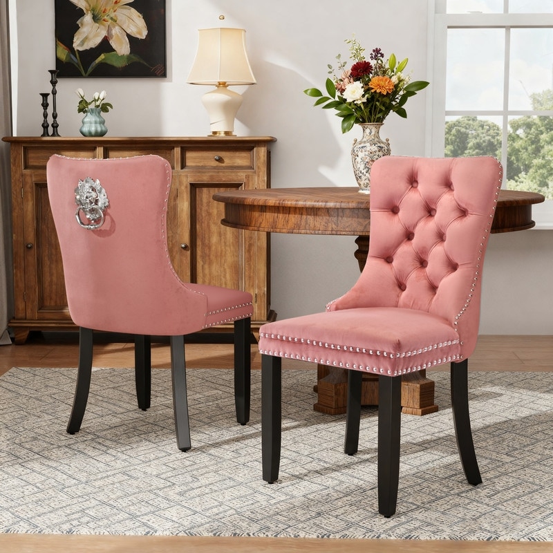 High-end Tufted Velvet Upholstered Nailhead Dining Chair Set of 6