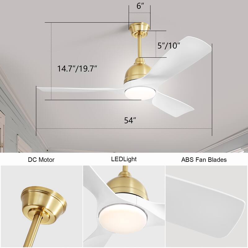 54 inch Modern Smart Ceiling Fan with Light,Remote&APP Control,Sloped Ceiling Adaptable