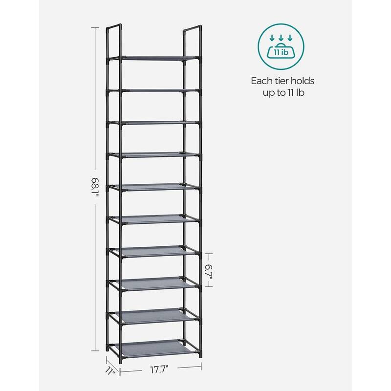 10 Tier Space-Saving Shoe Shelf with Metal Frame and Non-Woven Fabric Shelves