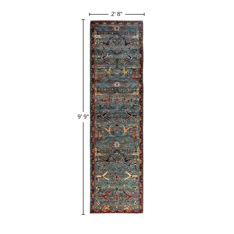 Serapi One-of-a-Kind Hand-Knotted Runner Rug - Light Blue, 2' 8" x 9' 9" - 2' 8" x 9' 9"