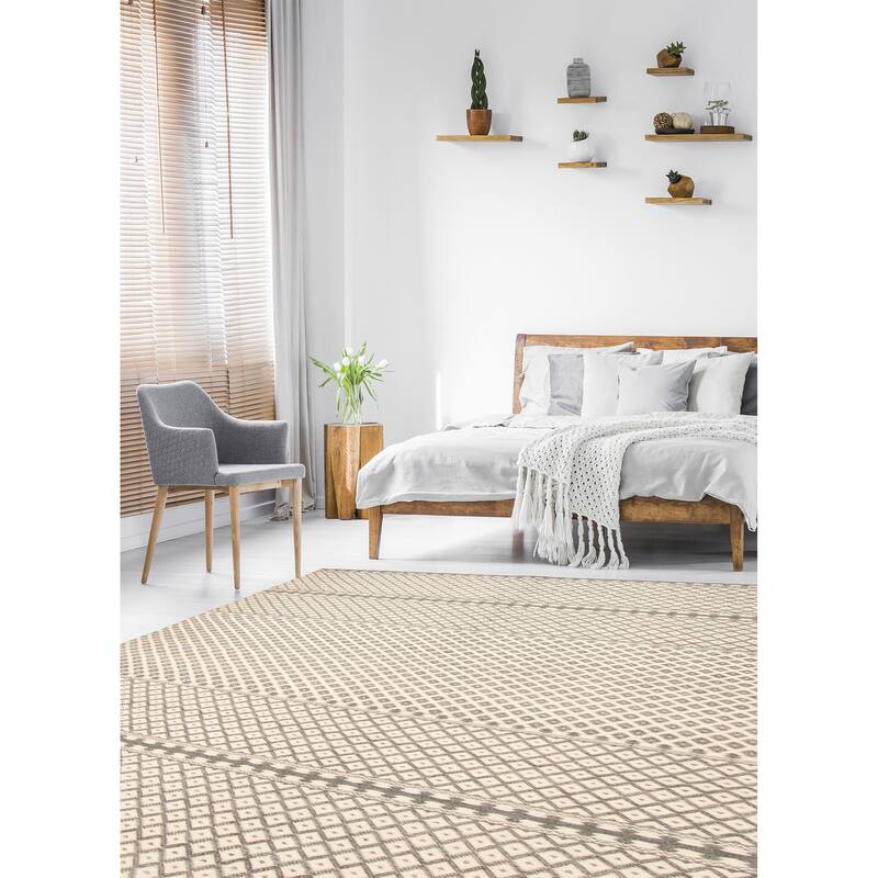 ECARPETGALLERY Flat-Weave Ankara FW Cream Wool Kilim - 5'7 x 7'7