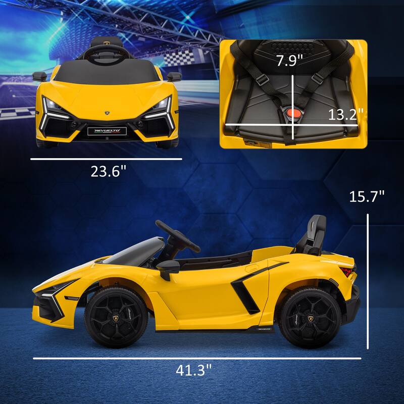 Lamborghini Revuelto Licensed 12V Kids Electric Car, Hydraulic Doors, Remote Control, 3 Speeds, Music & Lights
