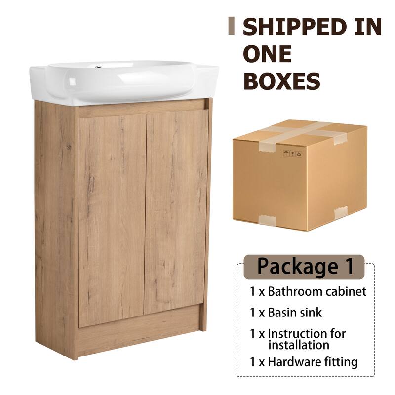 23" Bathroom Vanity with Round Ceramic Sink, Soft-Close Hinges, and Spacious Storage - Black Chestnut Finish