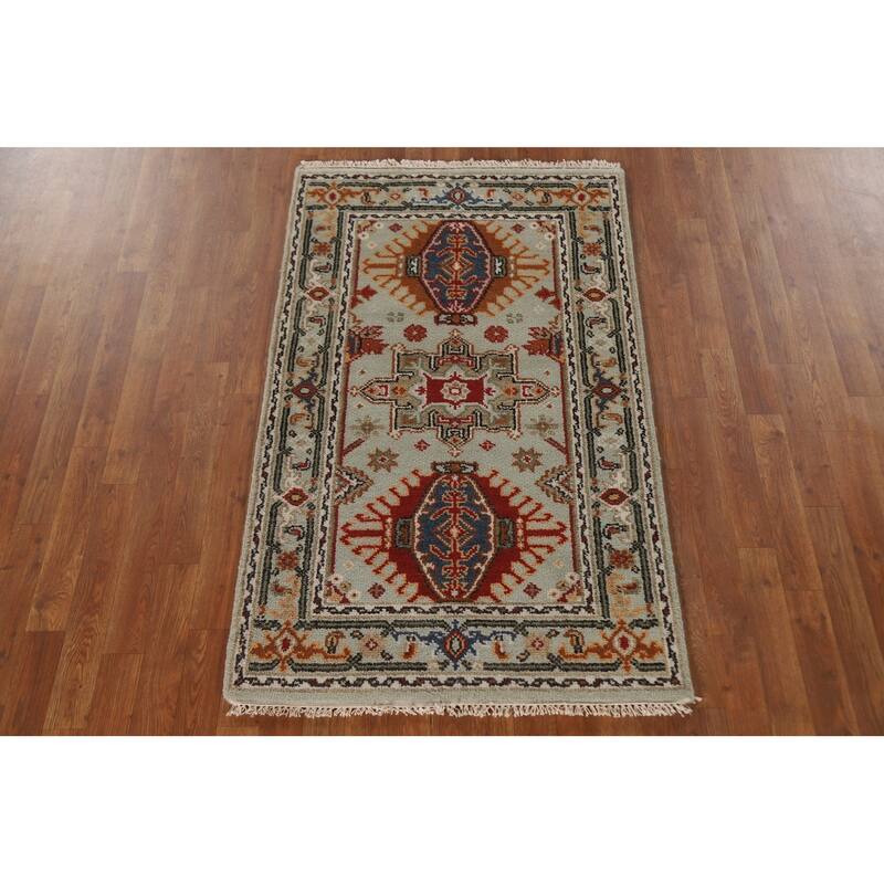 Geometric Kazak Area Rug Handmade Wool Carpet - 3'0"x 5'0"