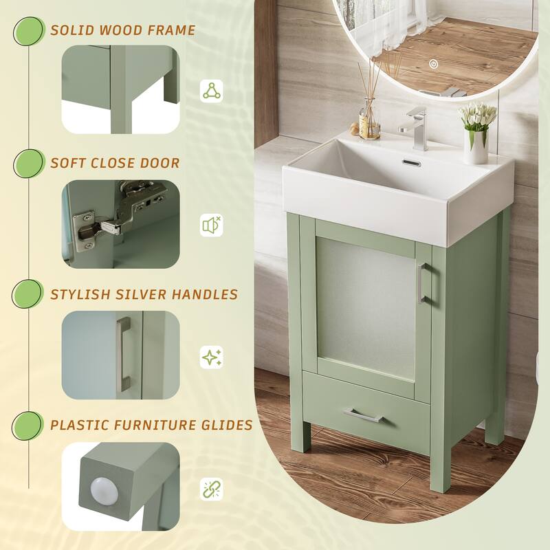 20" Bathroom Vanity with Hazy Glass Door Cabinet and Drawer for Small