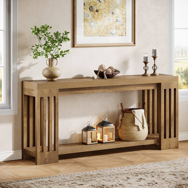 70.9-Inch Console Table, 2-Tier Sofa Table, Long Entryway Table for Living Room, Hallway, Entrance, Foyer