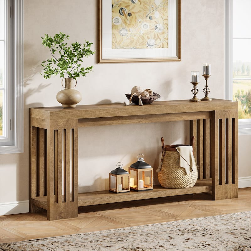 Farmhouse Wood Extra Long Sofa Console Table for Entryway - Brown