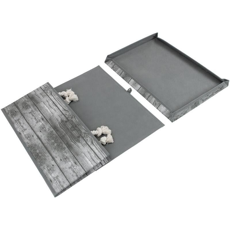 Wooden Pattern Storage Box Grey 2 Pack