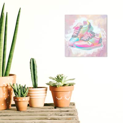 Wynwood Studio Fashion and Glam Pastel Pop Sneakers Pink and Neon Blue Bohemian & Eclectic Wall Art Canvas Print