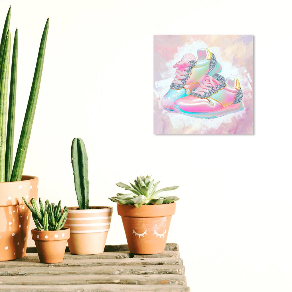 Wynwood Studio Fashion and Glam Pastel Pop Sneakers Pink and Neon Blue Bohemian & Eclectic Wall Art Canvas Print