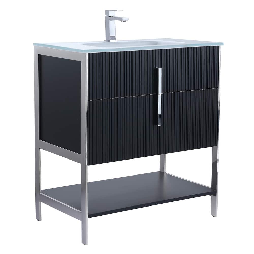 Fine Fixtures Serenity Modern Bathroom Vanity with White Glass Top