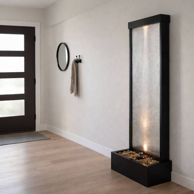 Alpine Corporation 72" Zen Mirror Waterfall Fountain with LED Lights and Stones