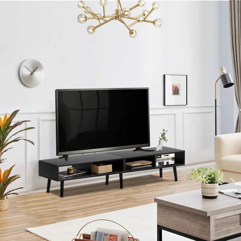 Mid Century Modern TV Stand for TVs up to 65 Inch Wood Media Console with Open Shelves and Cable Management