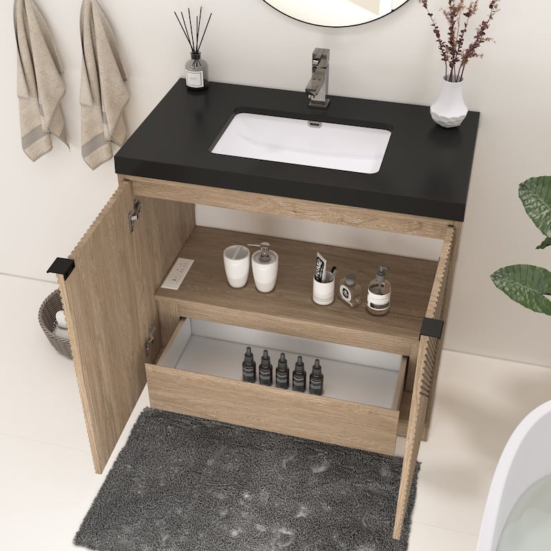 Milano 36" Freestanding Bathroom Vanity with Black Acrylic Sink
