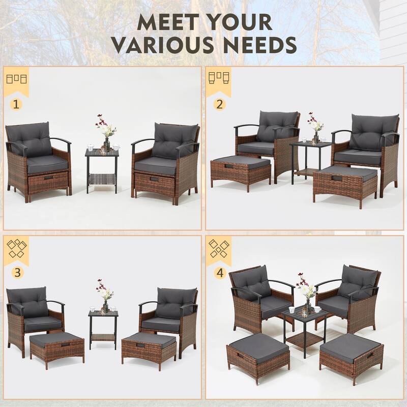 AVAWING 5-Piece Patio Furniture Set Wicker Conversation Set with Coffee Table and Ottoman