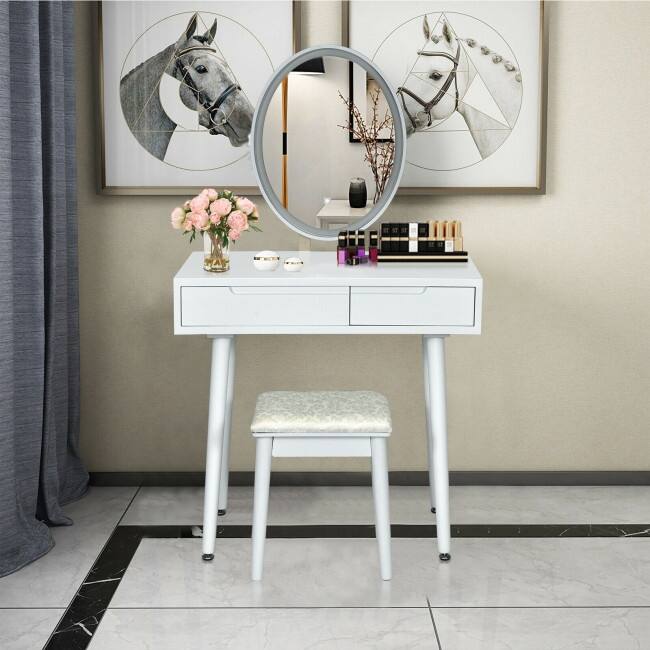 Touch Screen Vanity Makeup Table Stool Set - 31.5" x 16" x 54.5" (L x W x H)