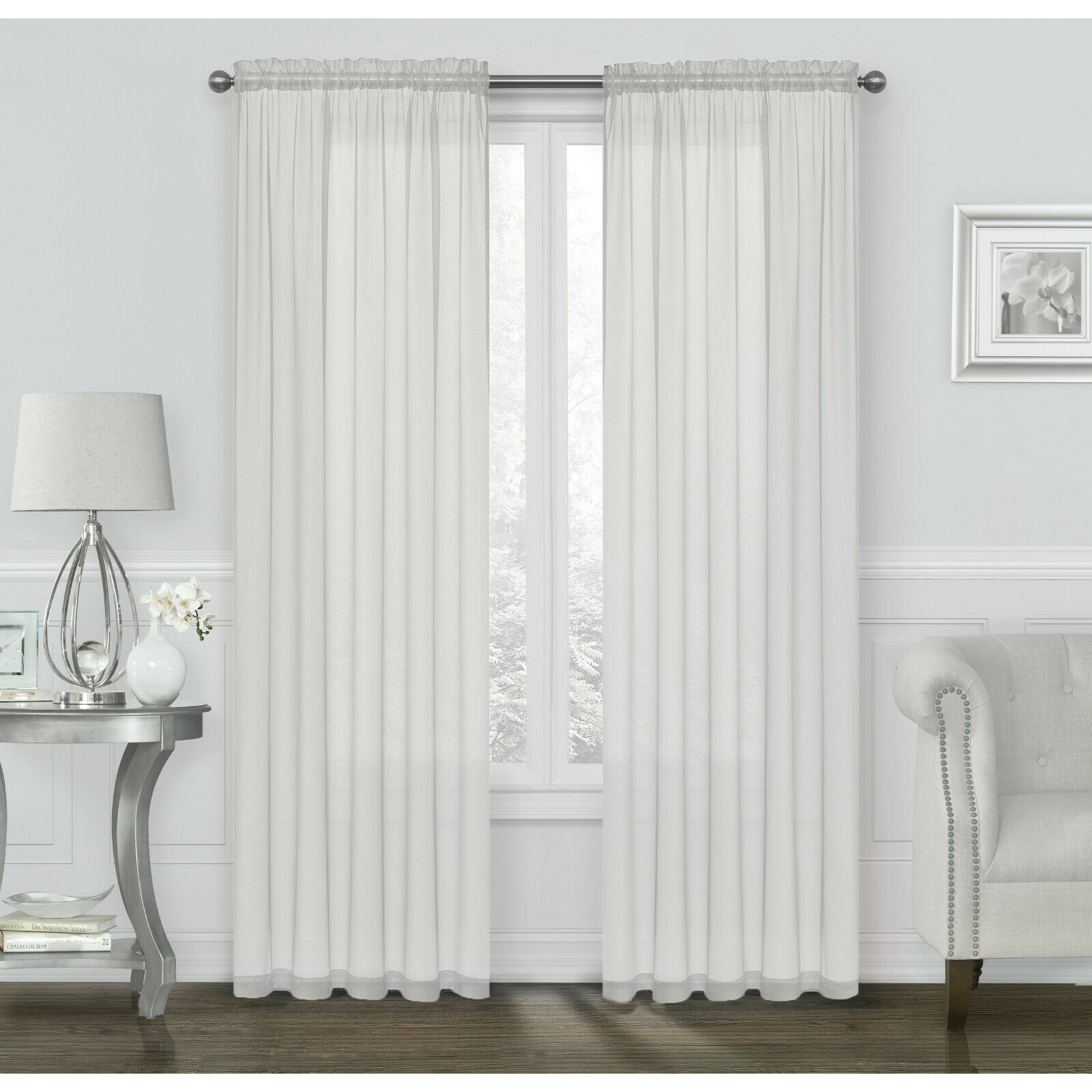 Kate Aurora Coastal Pastel Voile Sheer Window Curtains  -image