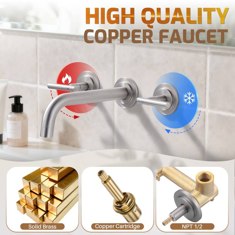 WOWOW Double Handle Wall Mount Bathroom Sink Faucet